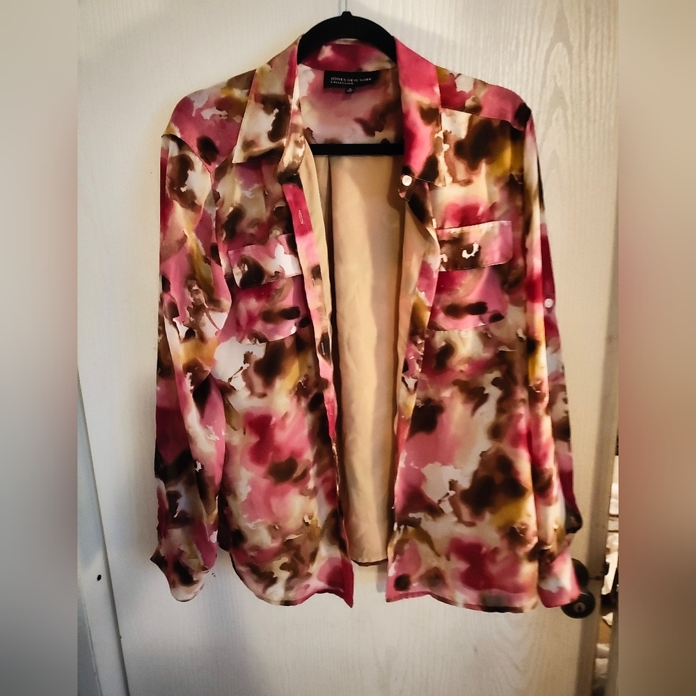 Jones New York Pink and Brown Patterned Blouse
